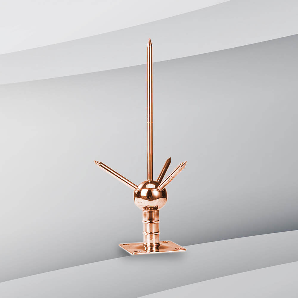 Branched copper ESE rod for wider strike collection area